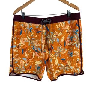 NEW Prana Plunge Floral Board Shorts Swimwear Mens Size 35‎ Orange 18"Length